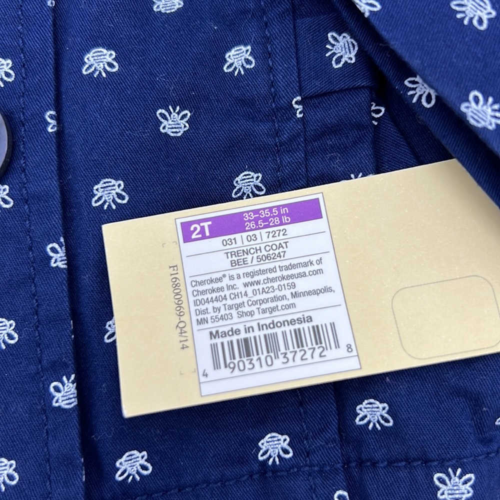 Cherokee Navy Bee 🐝 Trench with Pink Lining Sz 2T - Picture 4 of 5